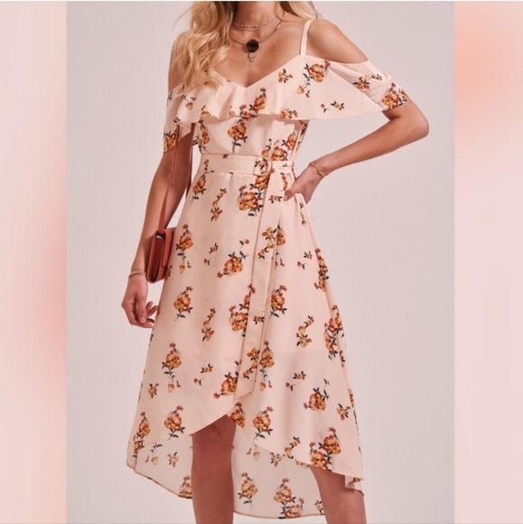 100% Mulberry Silk Armelle Light Peach Off the Shoulder Dress Size 8 - Picture 13 of 14